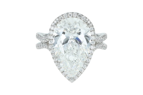 Pear Diamond Halo Pave' Set Wavy Split Shank Platinum Ring