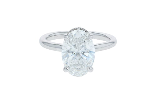 Oval Diamond V-Shaped Hidden Halo Platinum Solitaire