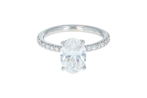Oval Lab Grown Diamond Hidden Halo Pave' Set White Gold Solitaire
