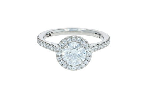 Round Lab Grown Diamond Halo Pave' Set Cathedral Platinum Engagement Ring