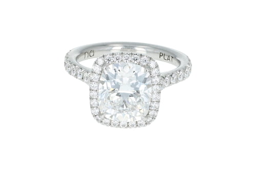 Cushion Diamond Halo Pave' Set Cathedral Platinum Engagement Ring
