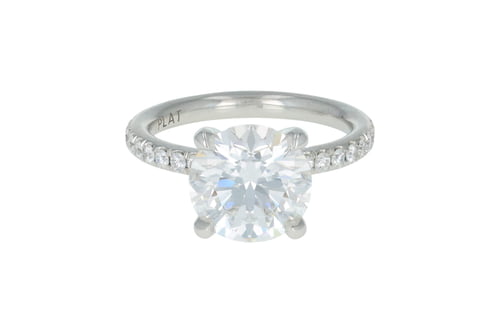 Round Diamond Four Pave' Set Prongs and Band Platinum Solitaire