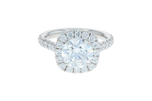 Round Lab Grown Diamond Two Sided Cushion Halo Pave' Set Cathedral Platinum Solitaire
