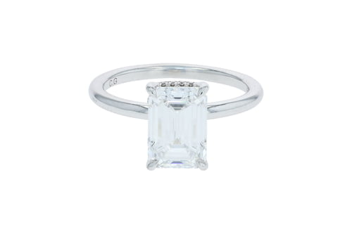 Emerald Cut Diamond V-Shaped Hidden Halo Platinum Engagement Ring