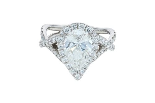 Pear Diamond Halo Pave' Set Braided Split Shank Platinum Ring