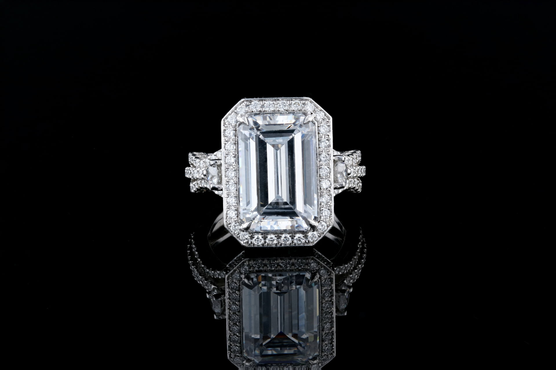 Brenina Classic Emerald Cut CZ Halo Solitaire Engagement Ring - Mystique of  Palm Beach