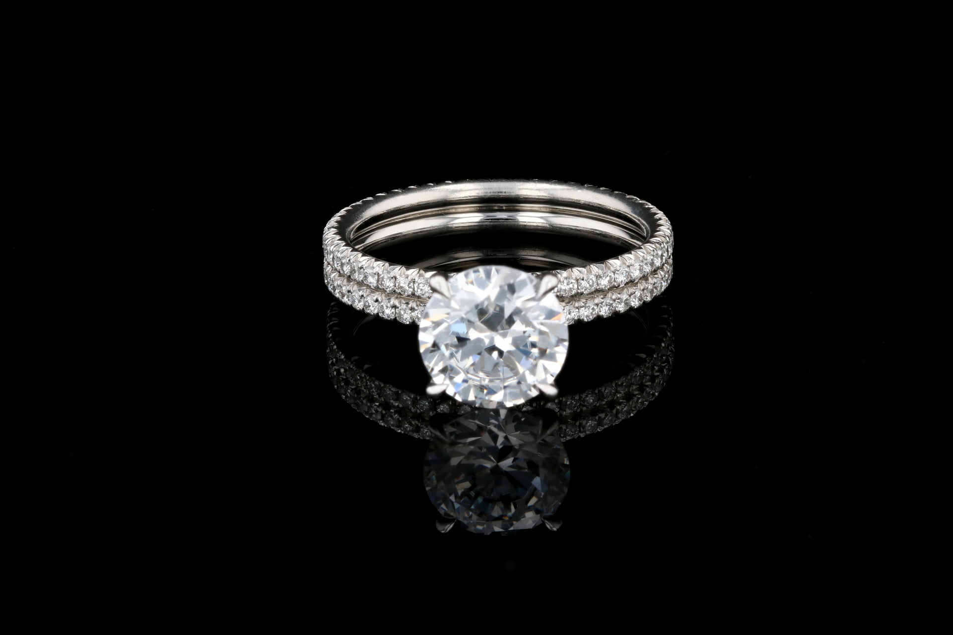Channel Grooved Diamond Two Stone Wedding Ring | Angara