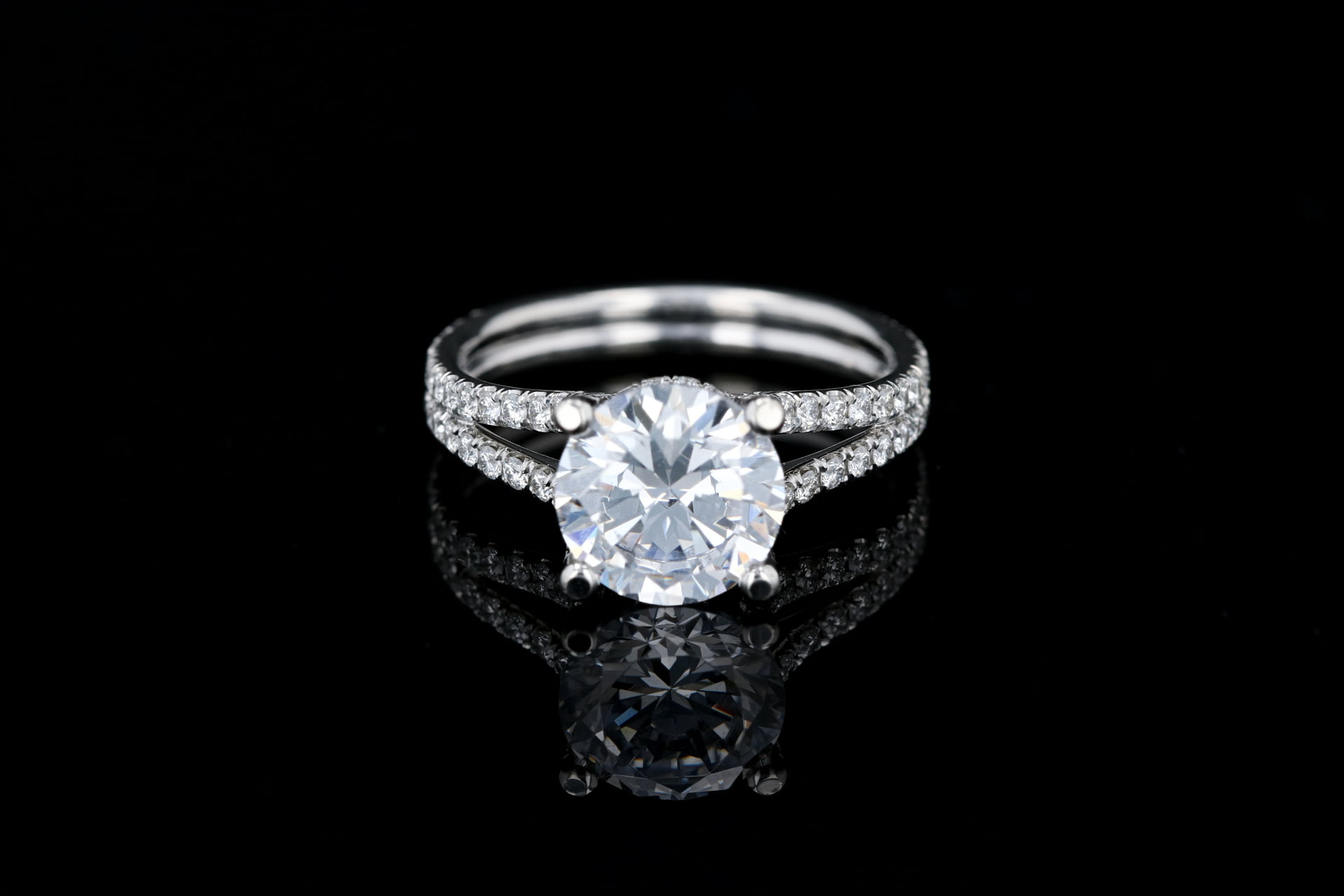 Round Morganite Diamond Halo Split Shank Engagement Ring in 14k Rose Gold