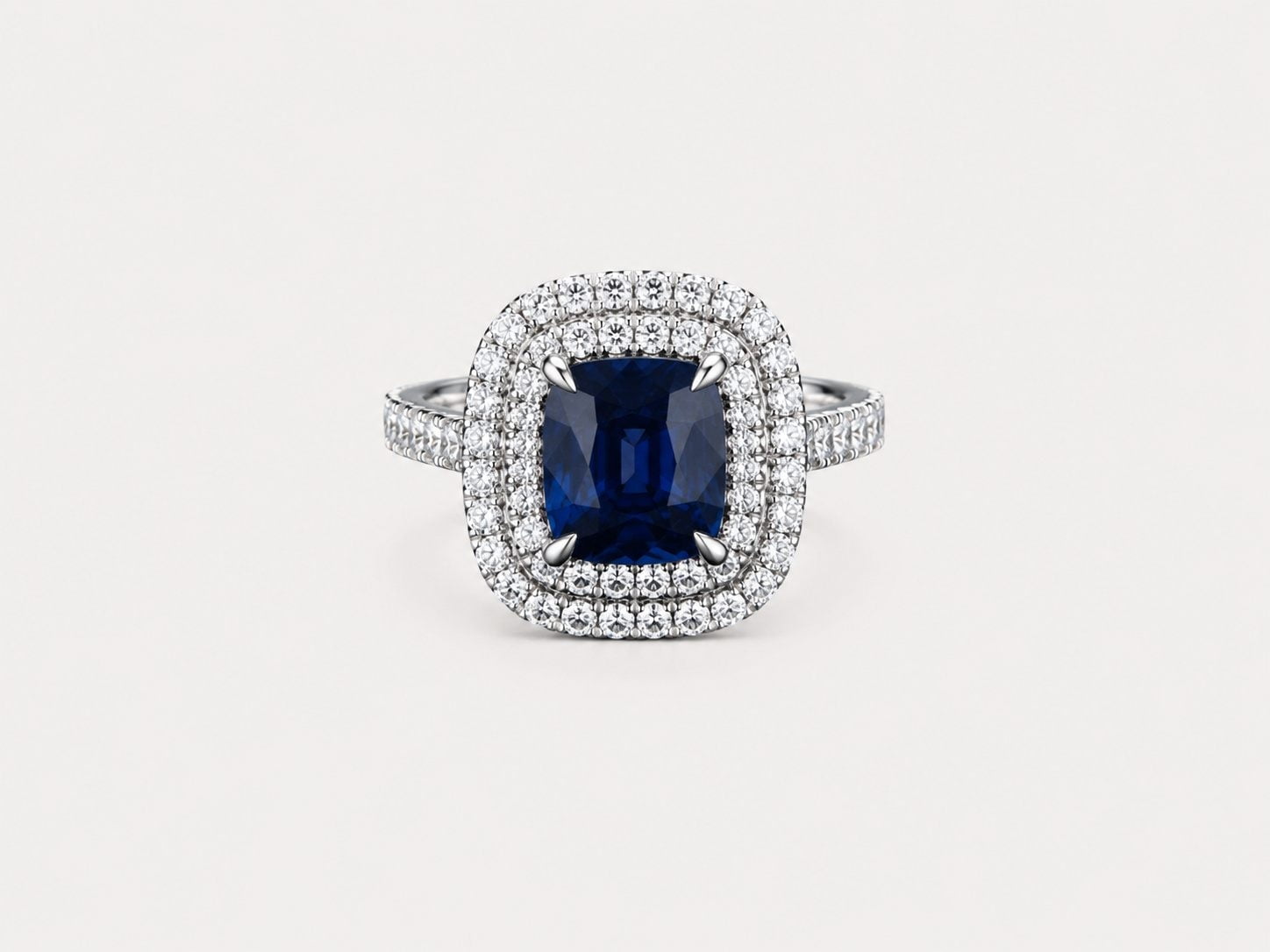 Blue Sapphire Cushion Double Halo