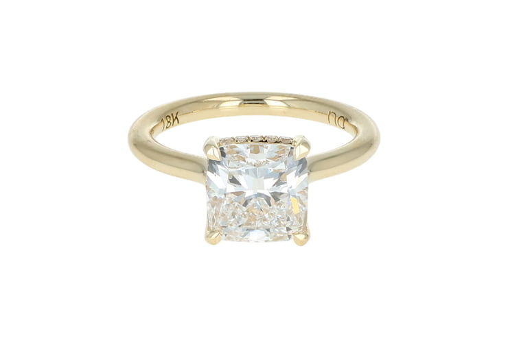 Cushion Diamond Hidden Halo Yellow Gold Open Shank Solitaire