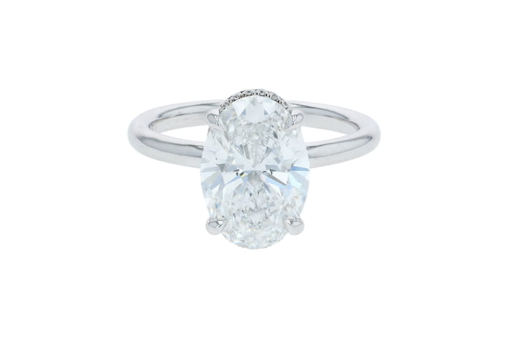 Oval Diamond V-Shaped Hidden Halo Platinum Solitaire