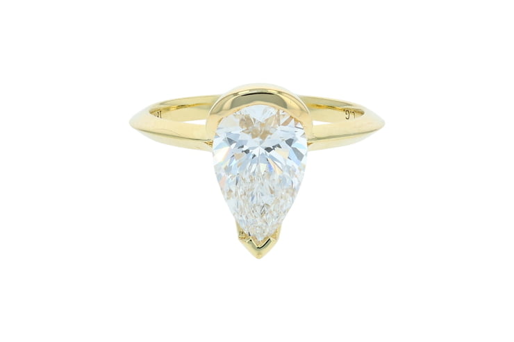 Pear Diamond Half Bezel Knife Edge Yellow Gold Solitaire