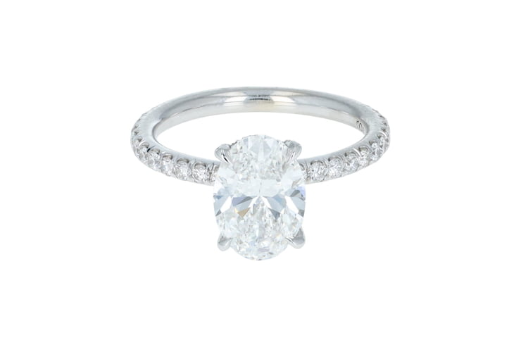 Oval Lab Grown Diamond Hidden Halo Pave' Set White Gold Solitaire