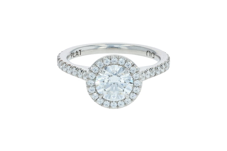 Round Lab Grown Diamond Halo Pave' Set Cathedral Platinum Engagement Ring