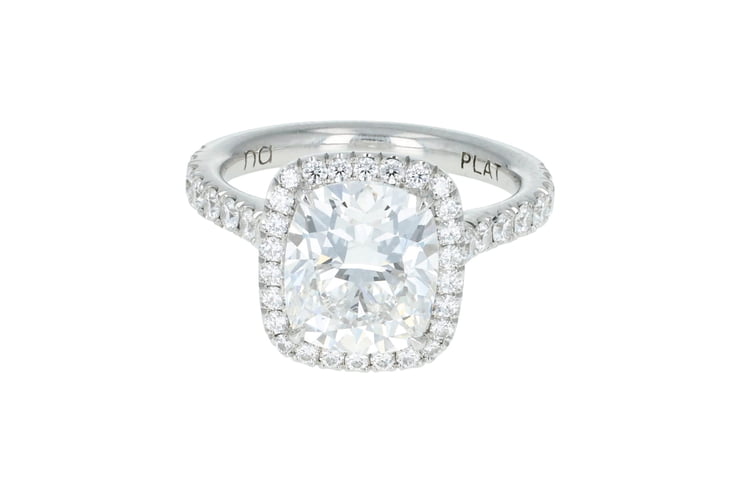 Cushion Diamond Halo Pave' Set Cathedral Platinum Engagement Ring