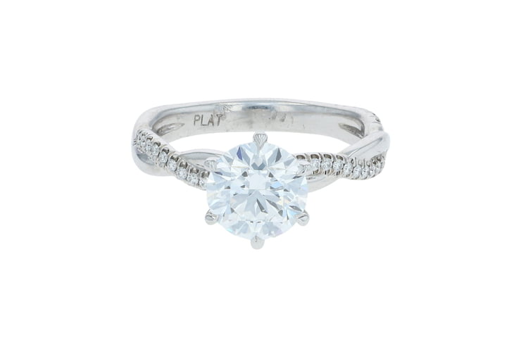 Round Lab Grown Diamond Six Prong Braided One Row Pave' Set Platinum Solitaire