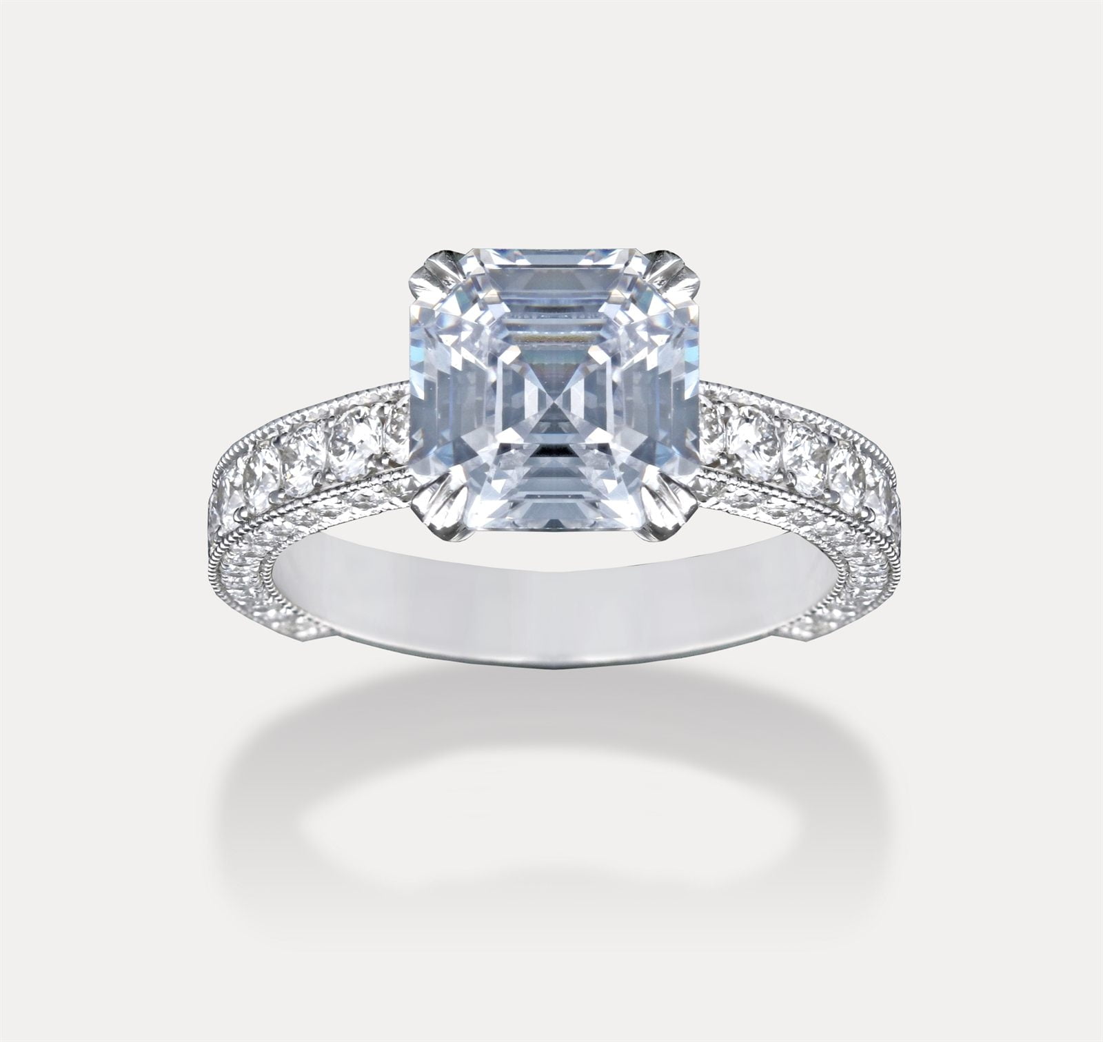 Asscher Cut Three Sided Pavé