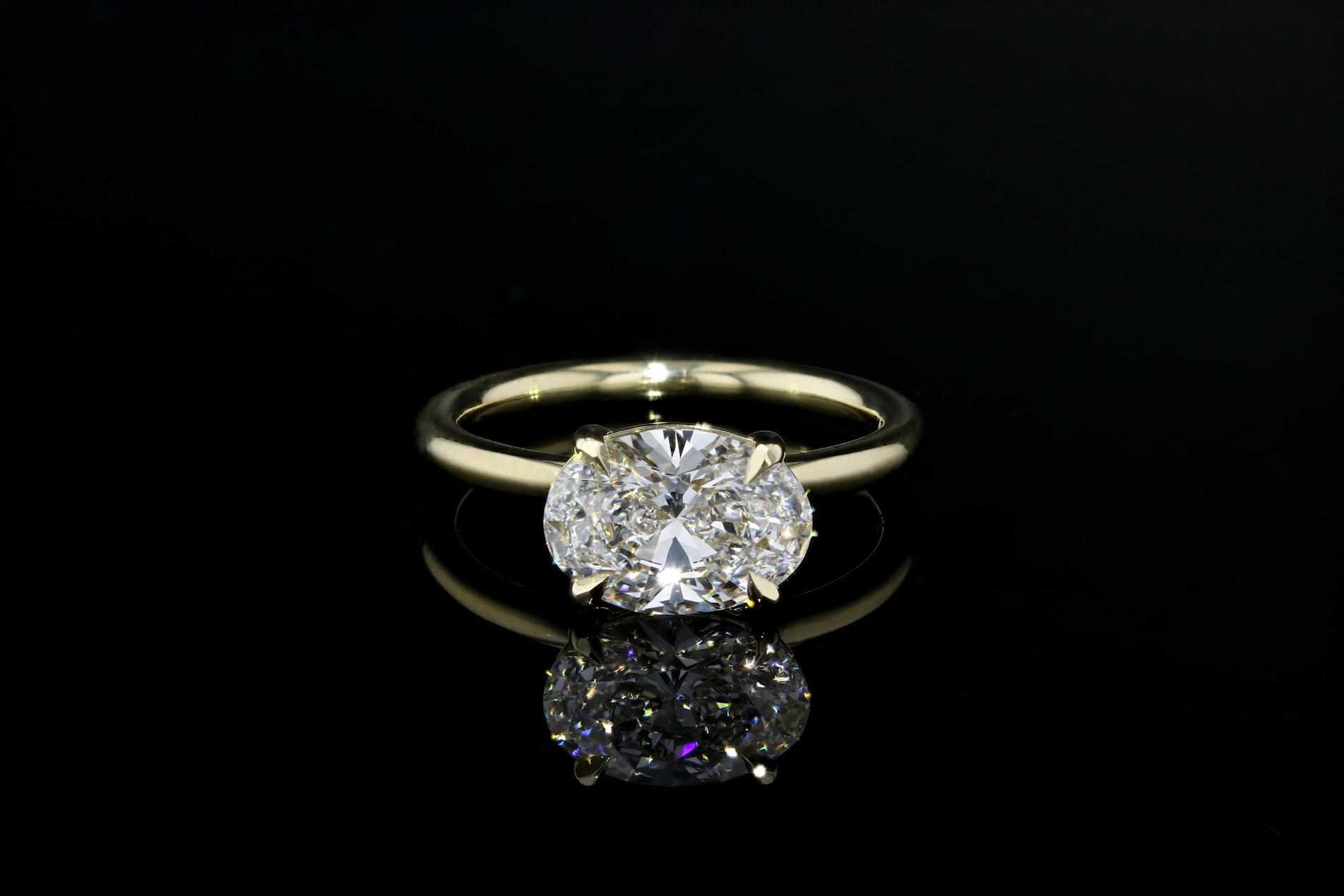 East West Oval Diamond Engagement Ring with Baguette and Marquise Curv -  Abhika Jewels