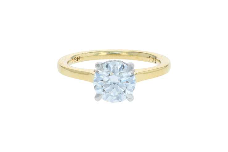 Round Diamond Two Tone Cathedral Hidden Halo Solitaire