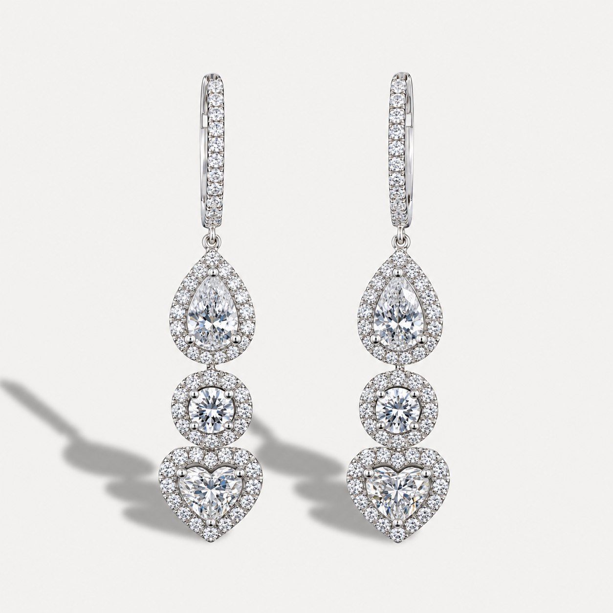 Three-Stone Halo Drop Earrings, Nathan Alan Jewelers Newport Beach