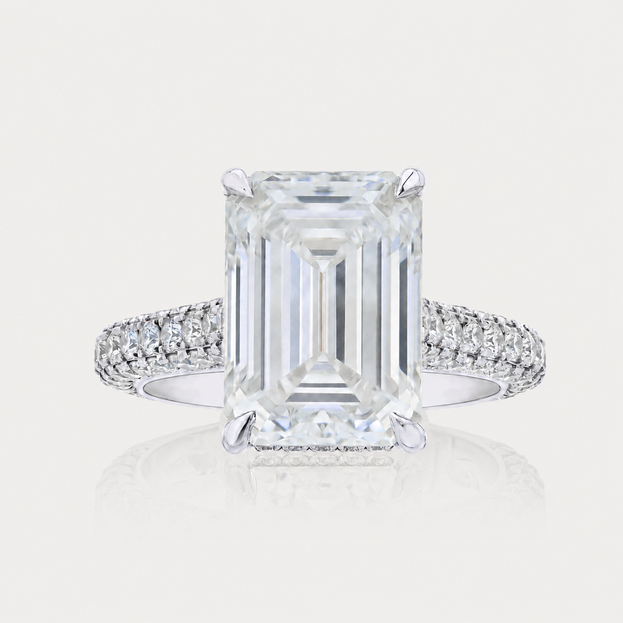 Emerald Cut Three Sided Pavé engagement ring