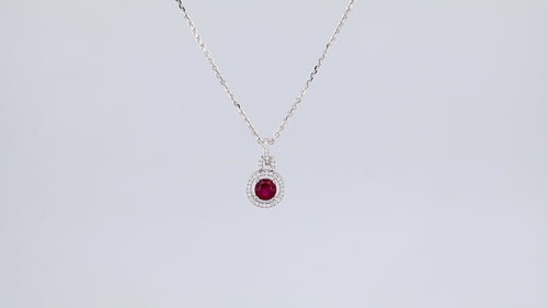 Ruby Pendant with Diamond Halo