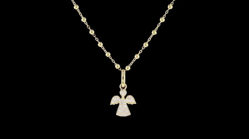 Yellow Gold Pave' Angel Pendant