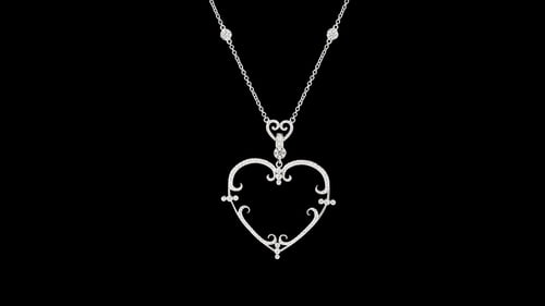 Filigree Pave' Diamond Heart Necklace