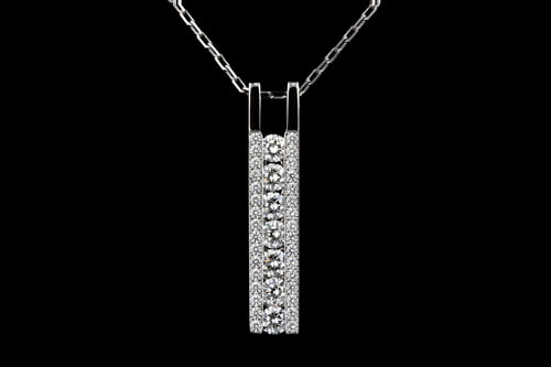 Round Brilliant Channel &amp; Pave' Set Diamond Bar Pendant