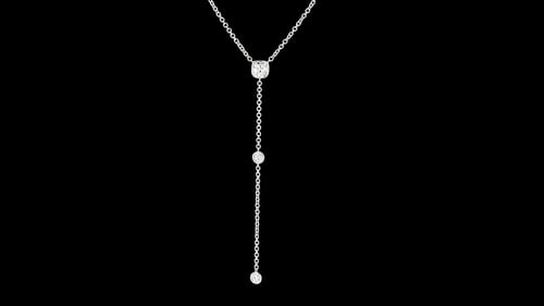 White Gold Lariat Necklace with Cushion Cut Diamond Pendant