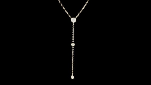 Yellow Gold Lariat Necklace with Cushion Cut Diamond Pendant
