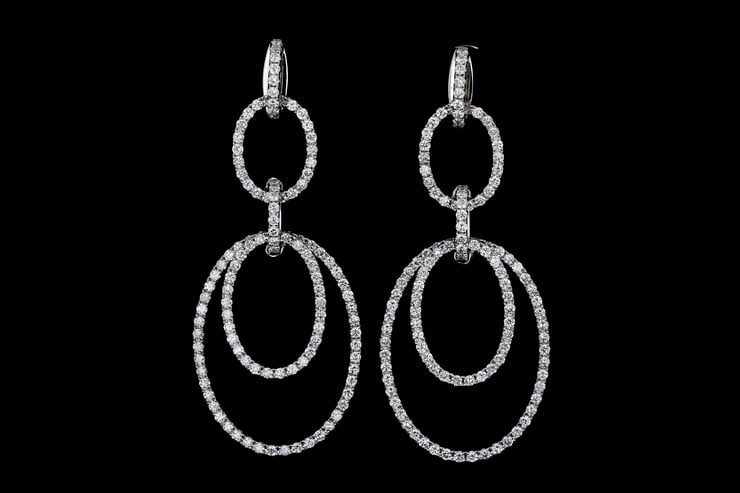 Oval Dangling Pave' Diamond Earrings