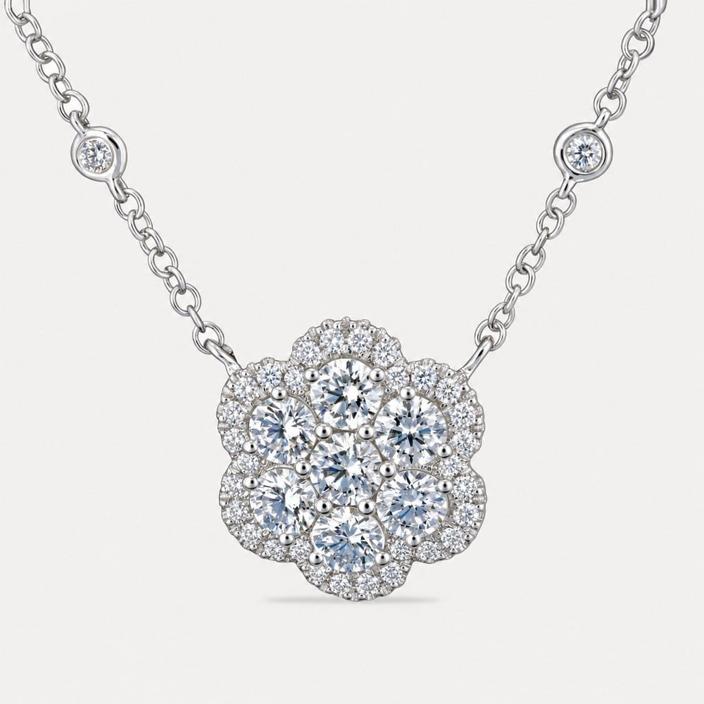 Diamond Flower Cluster Necklace