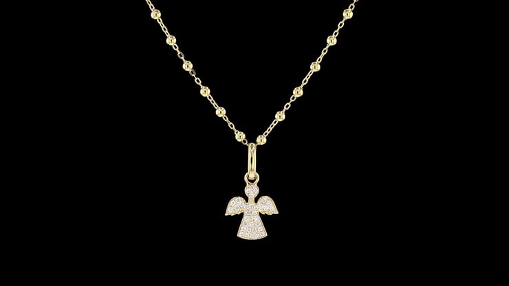 Yellow Gold Pave' Angel Pendant