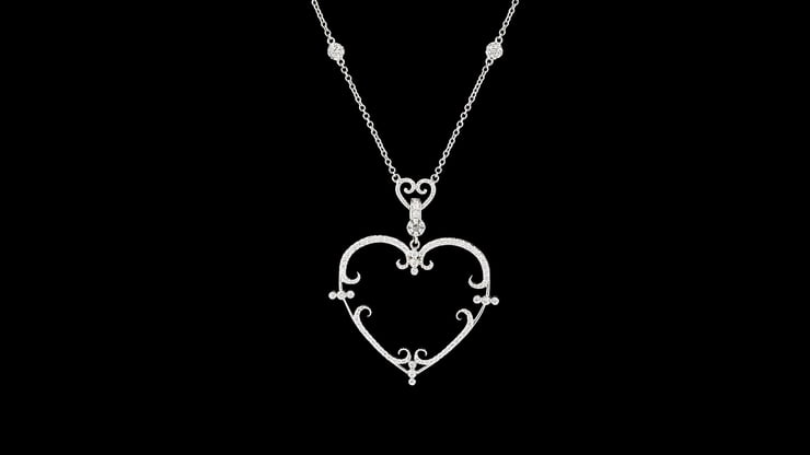 Filigree Pave' Diamond Heart Necklace