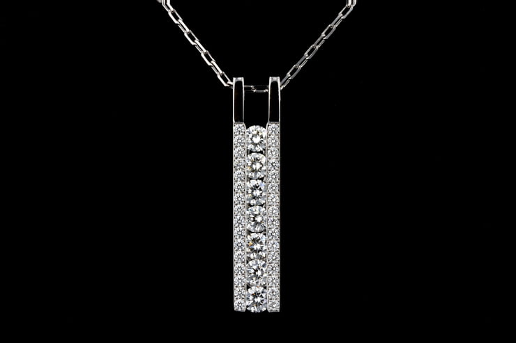 Round Brilliant Channel & Pave' Set Diamond Bar Pendant