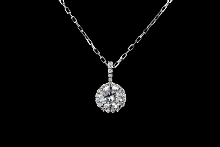 Round Pave' Diamond Halo Necklace