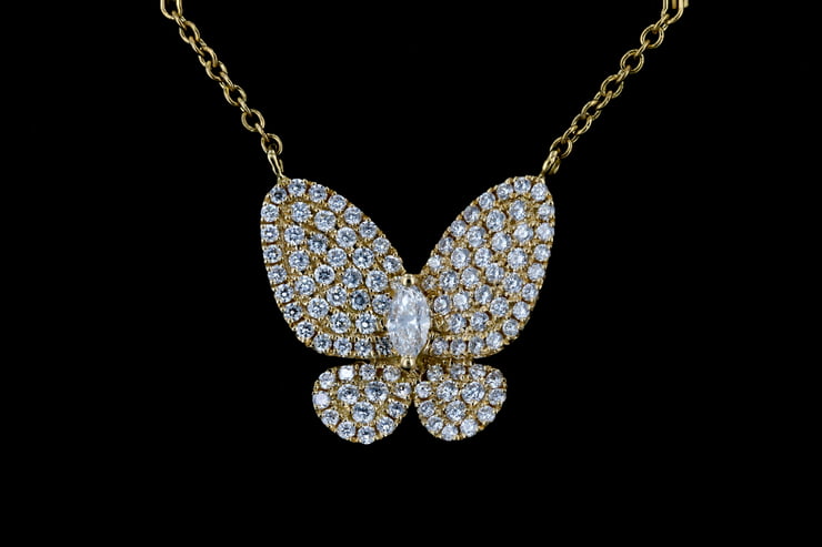 Pave' Diamond Butterfly Pendant on Yellow Gold Chain