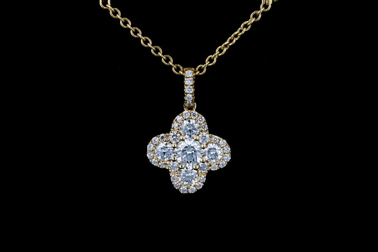 Large Round Pave' Clover Halo Pendant