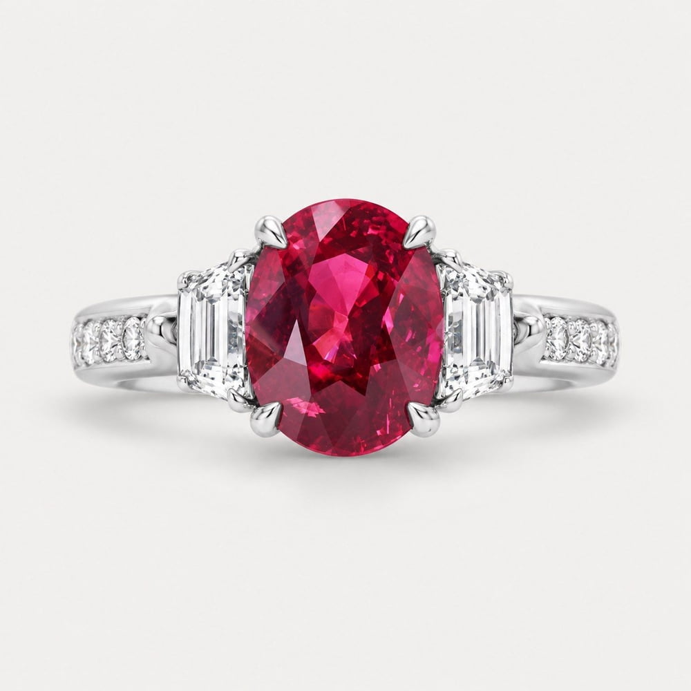 Burmese Ruby Three-Stone Ring