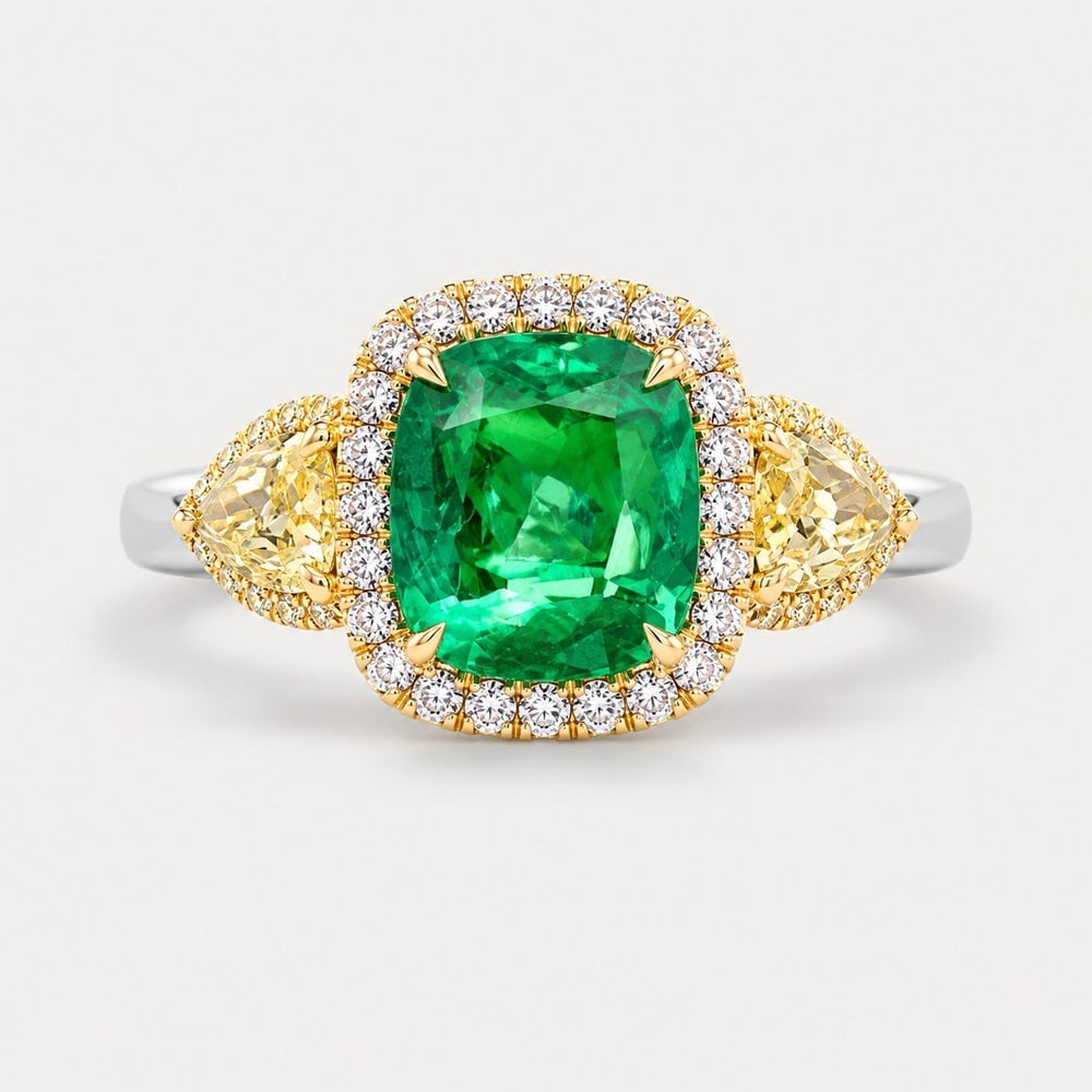 Colombian Emerald Cushion Halo Ring