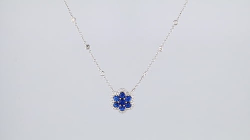 Necklaces Flower Blue Sapphire Pendant, White Gold Chain