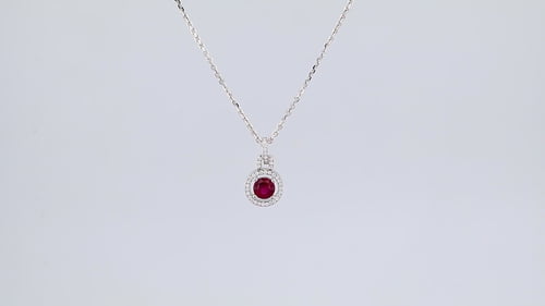 Necklaces Ruby Pendant with Diamond Halo