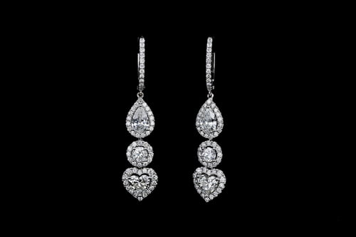 Earrings Dangling Pear, Heart & Round Diamond Hoop Earrings