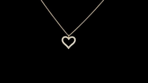 Pave' Diamond Open Heart Pendant, Yellow Gold Chain