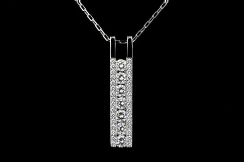 Necklaces Round Brilliant Channel & Pave' Set Diamond Bar Pendant
