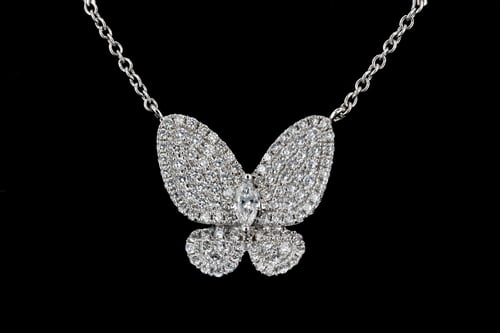 Necklaces Pave' Diamond Butterfly Pendant on White Gold Chain
