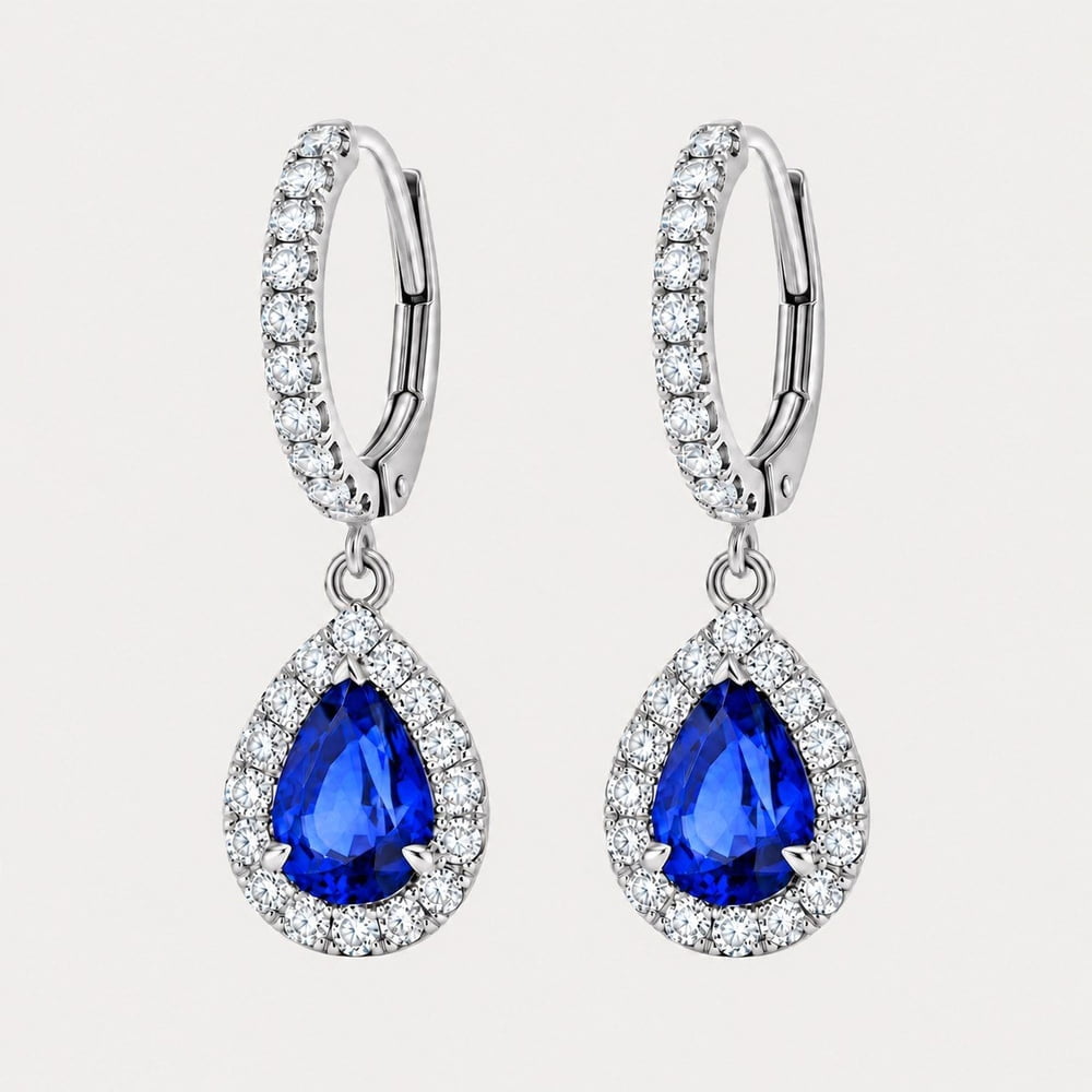 Sapphire Teardrop Halo Earrings