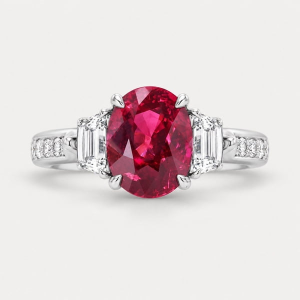 Burmese Ruby Three-Stone Ring