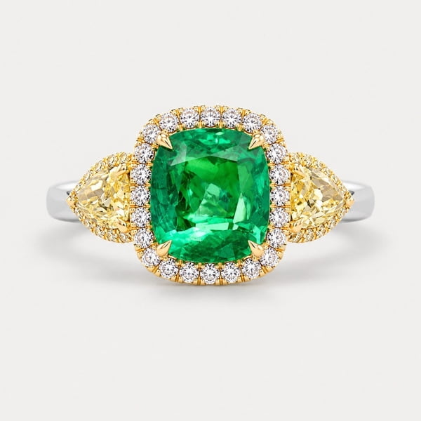 Colombian Emerald Cushion Halo Ring